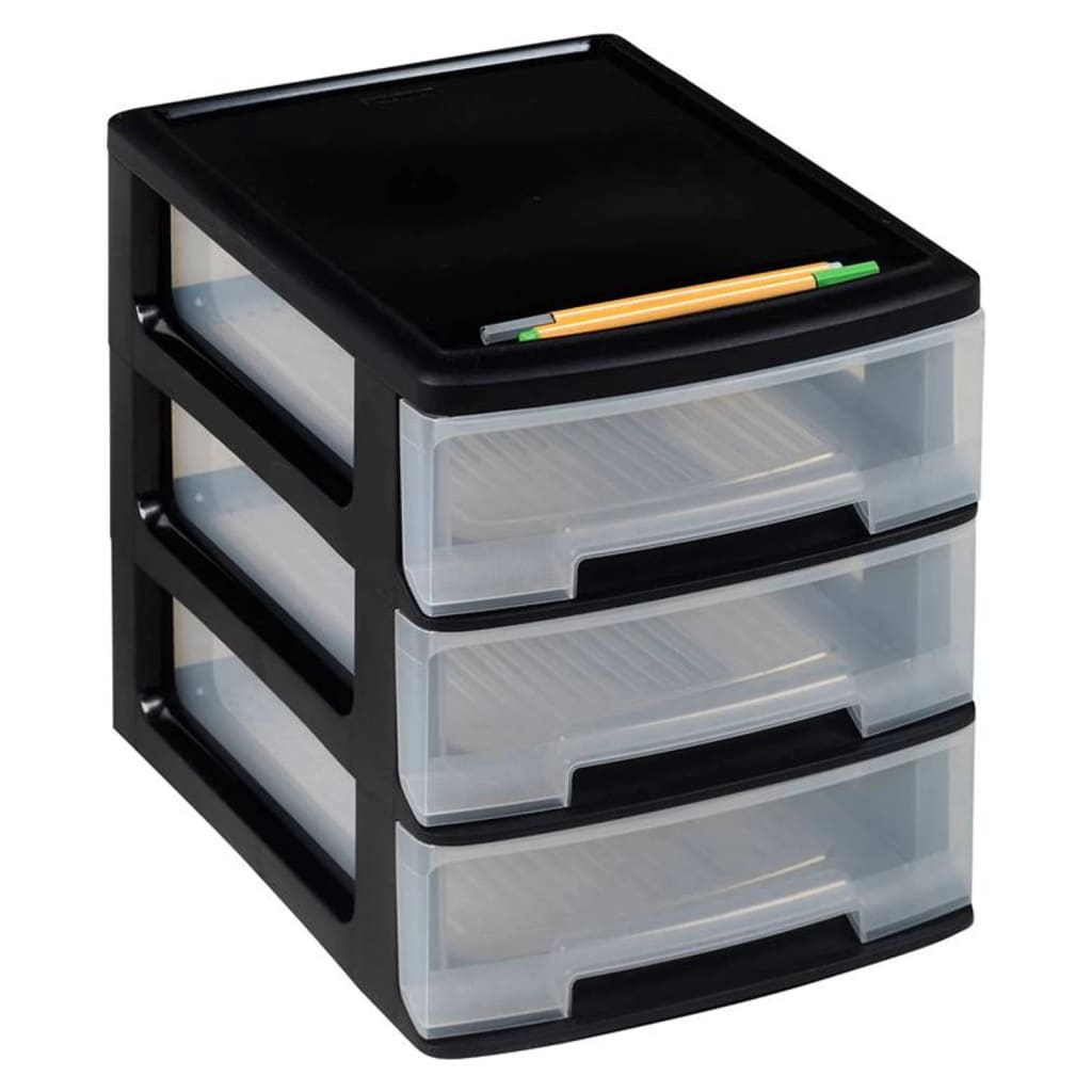 Curver Schreibtisch-Schubladenbox Babel A4 3X5L Schwarz Transparent