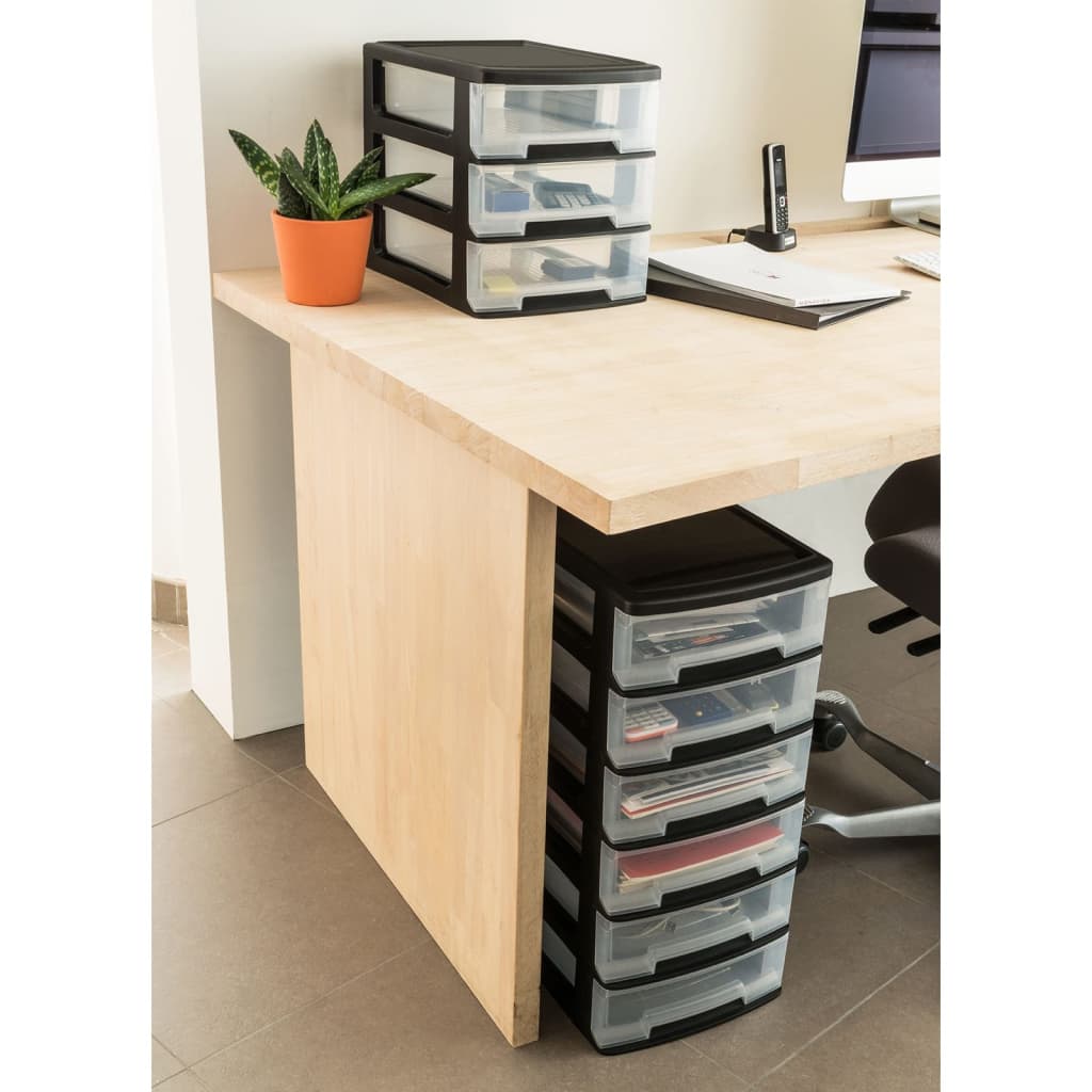 Curver Schreibtisch-Schubladenbox Babel A4 3X5L Schwarz Transparent