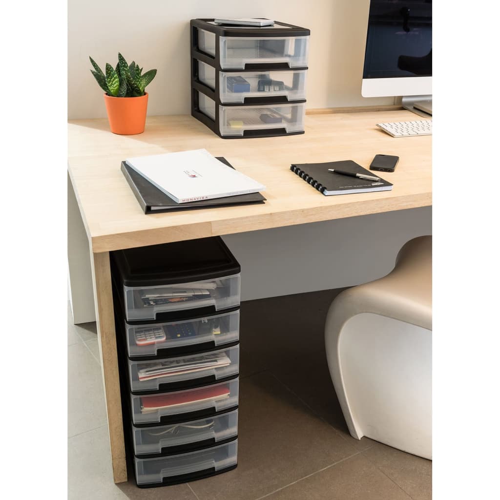 Curver Schreibtisch-Schubladenbox Babel A4 3X5L Schwarz Transparent