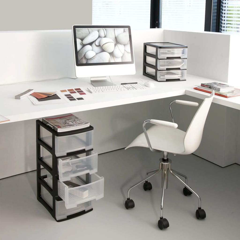 Curver Schreibtisch-Schubladenbox Babel A4 3X5L Schwarz Transparent
