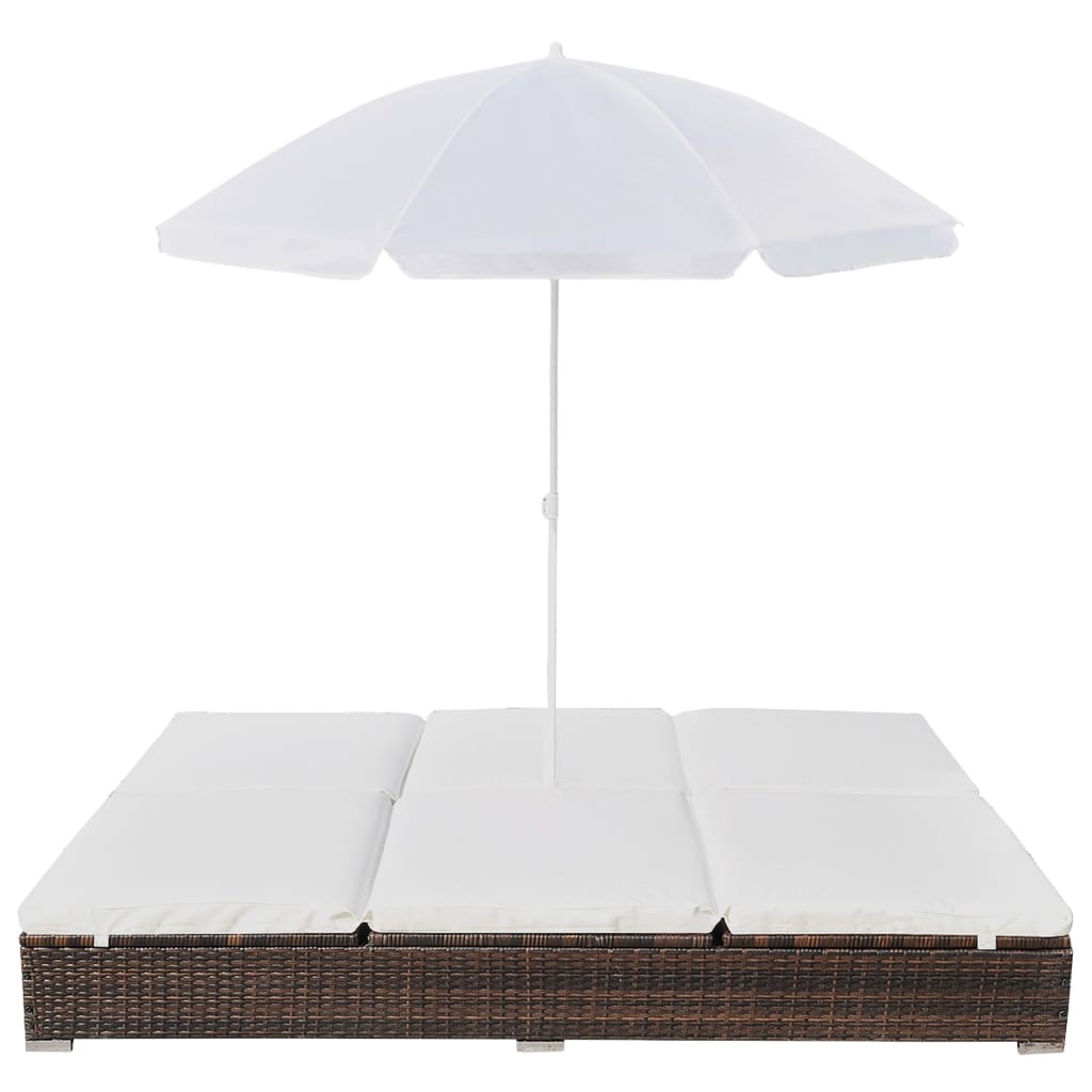 Outdoor-Loungebett Mit Sonnenschirm Poly Rattan