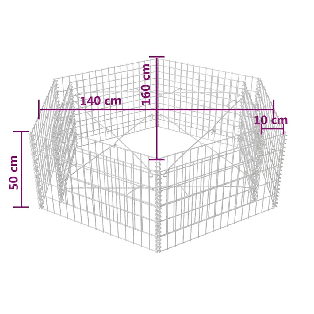 Sechseckiges Gabionen-Hochbeet 160×140×50 Cm
