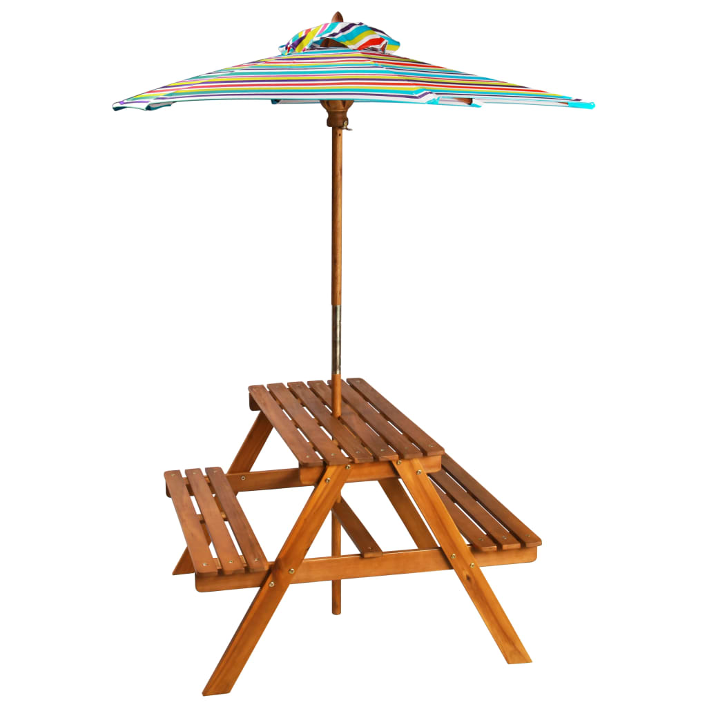 Kinder-Picknicktisch Mit Sonnenschirm 79X90X60 Cm Akazienholz