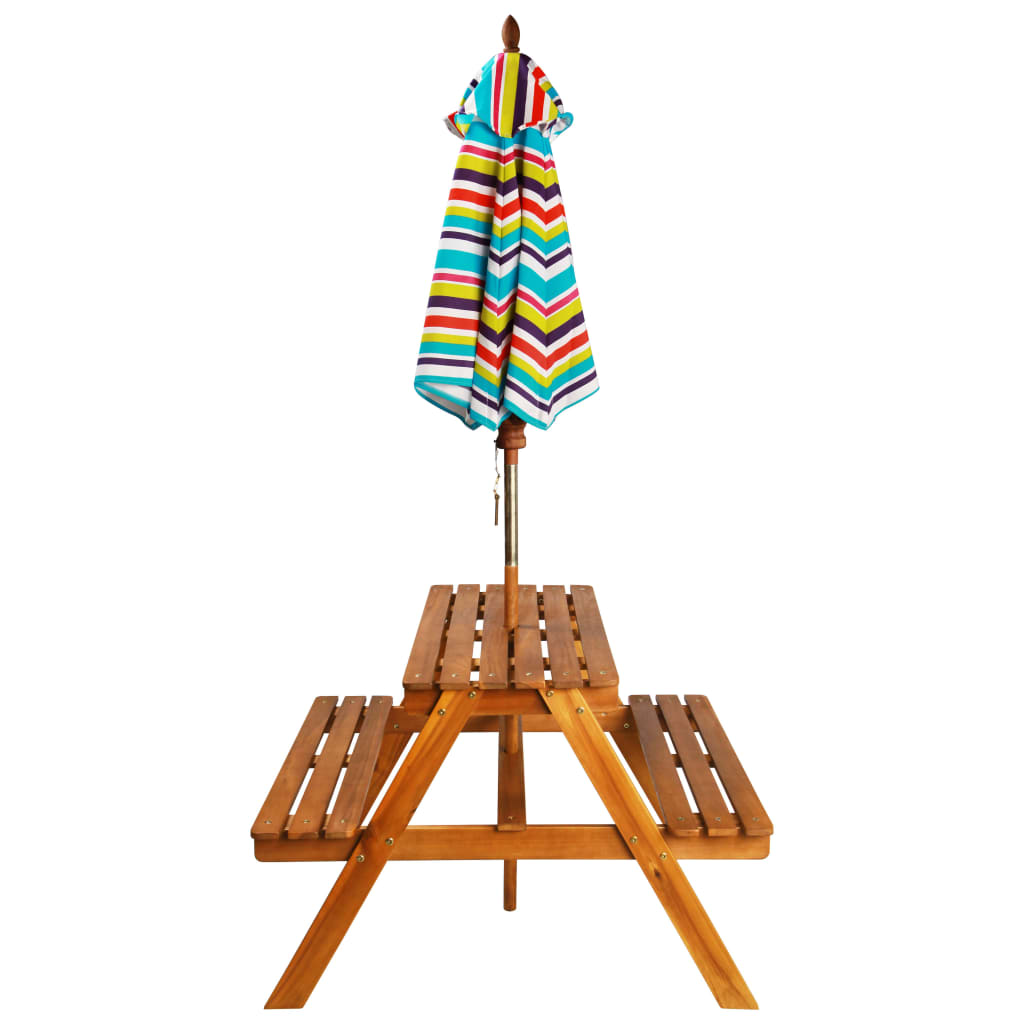 Kinder-Picknicktisch Mit Sonnenschirm 79X90X60 Cm Akazienholz