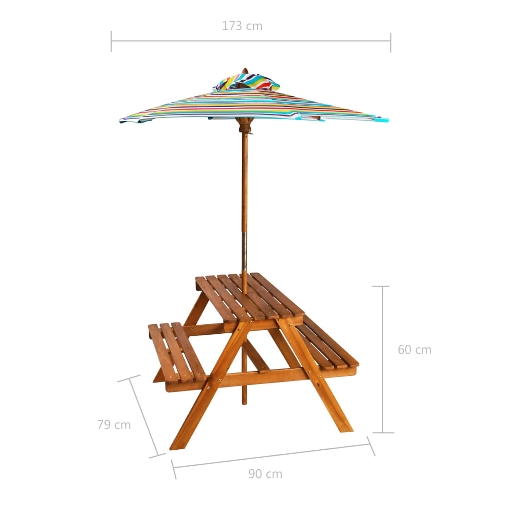 Kinder-Picknicktisch Mit Sonnenschirm 79X90X60 Cm Akazienholz