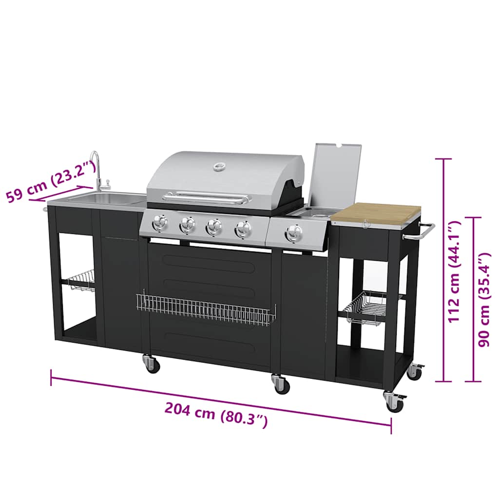 Gasgrill Mit 4+1 Flammen Schwarz