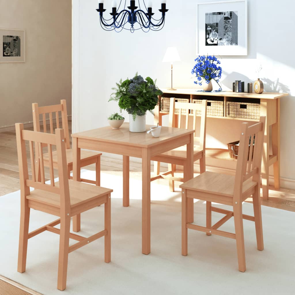 Siebenteiliges Esstisch-Set Pinienholz