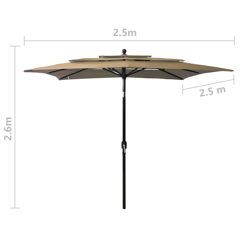Sonnenschirm Mit Aluminium-Mast 3-Lagig 2,5X2,5 M