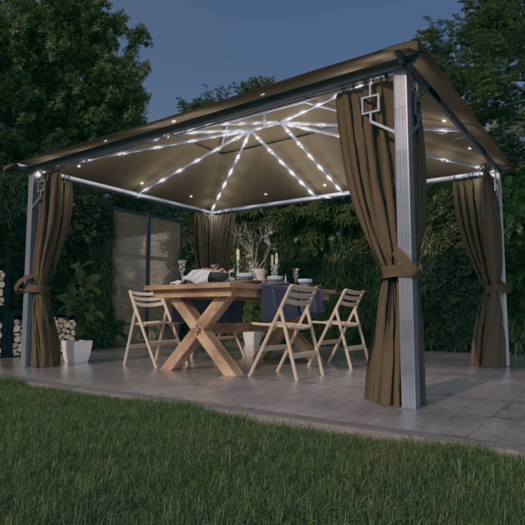 Pavillon Mit Vorhängen & Led-Lichterkette Alu