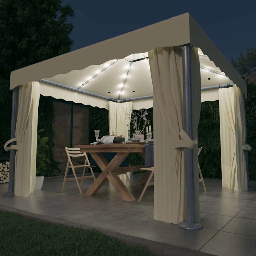 Pavillon Mit Vorhängen & Led-Lichterketten 4X3 M Weiß