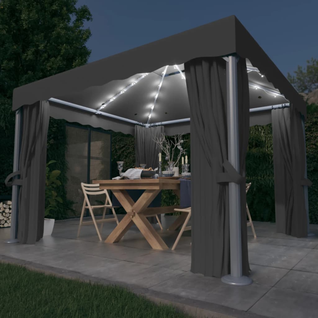 Pavillon Mit Vorhängen & Led-Lichterketten 4X3 M Weiß
