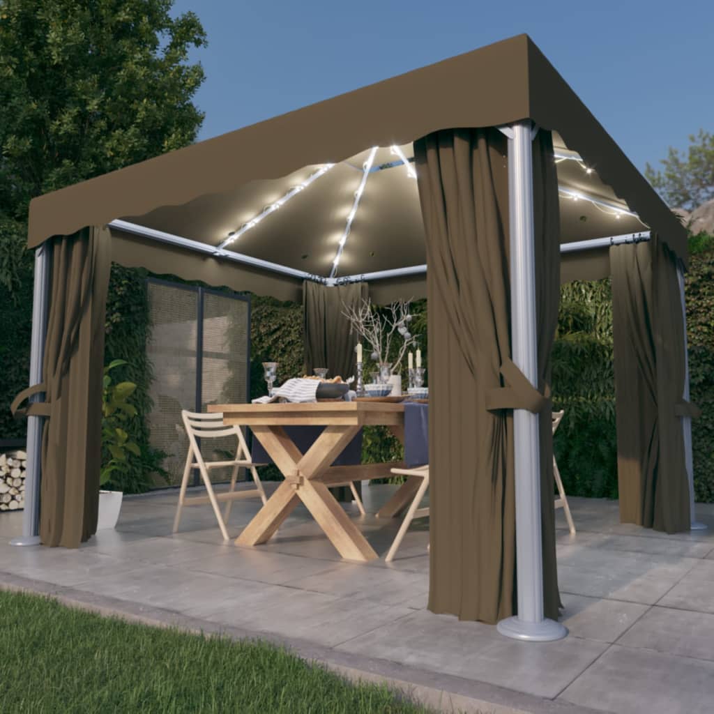 Pavillon Mit Vorhängen & Led-Lichterketten 4X3 M Weiß
