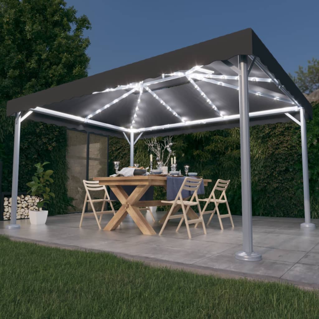Pavillon Mit Led-Lichterkette 400X300 Cm Weiß Aluminium