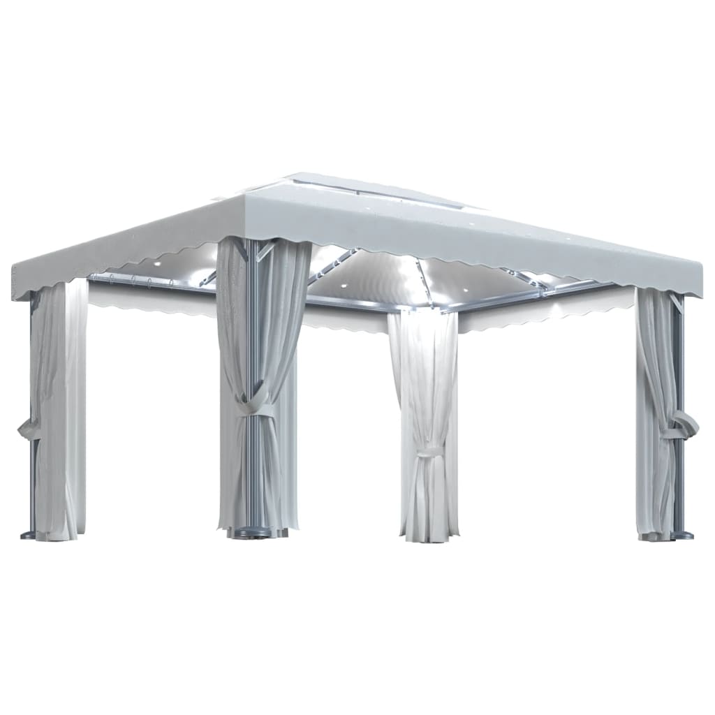 Pavillon Mit Vorhängen & Led-Lichterketten 4X3 M Weiß