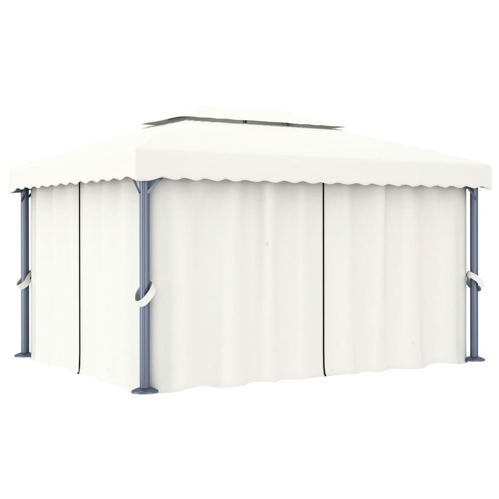 Pavillon Mit Vorhängen & Led-Lichterketten 4X3 M Weiß