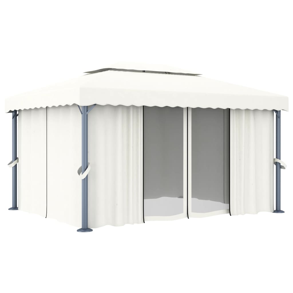 Pavillon Mit Vorhängen & Led-Lichterketten 4X3 M Weiß