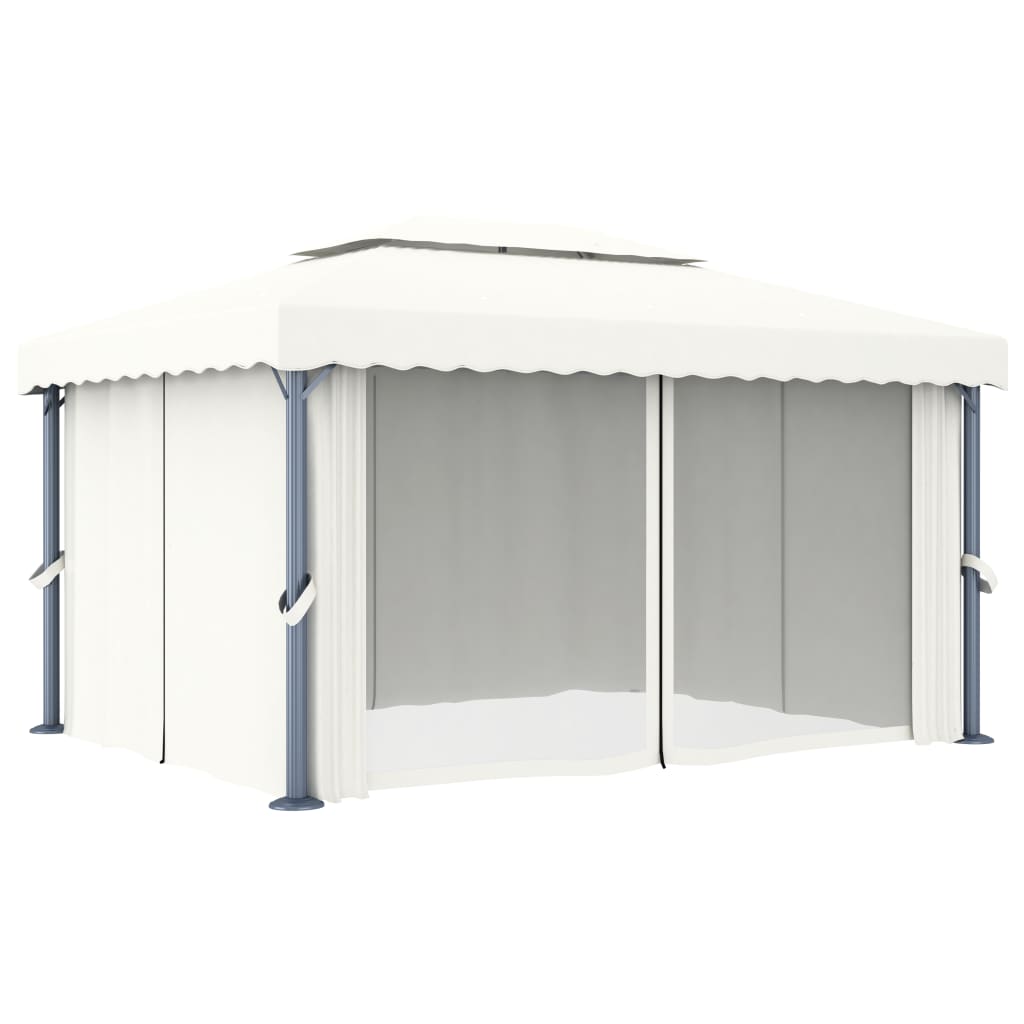 Pavillon Mit Vorhängen & Led-Lichterketten 4X3 M Weiß