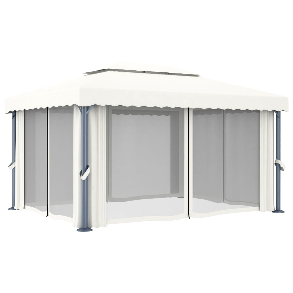Pavillon Mit Vorhängen & Led-Lichterketten 4X3 M Weiß