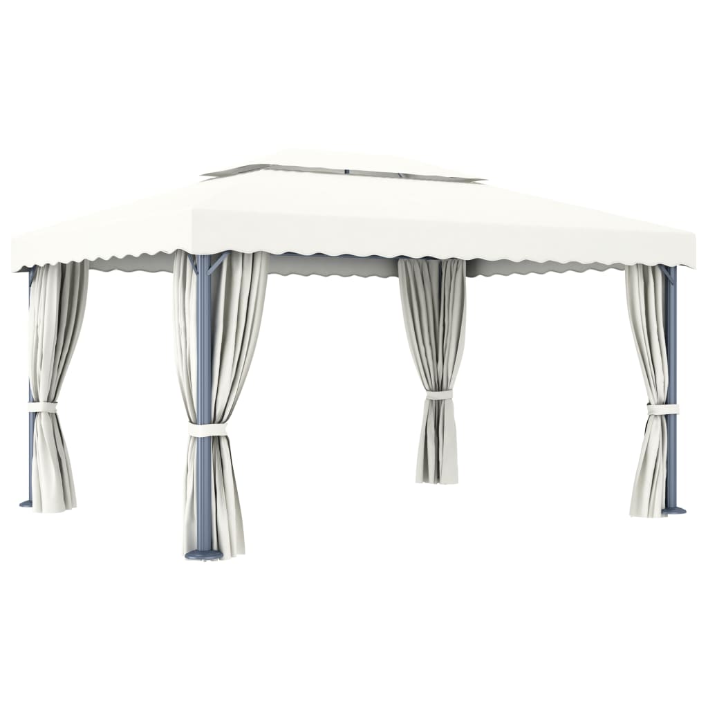 Pavillon Mit Vorhängen & Led-Lichterketten 4X3 M Weiß