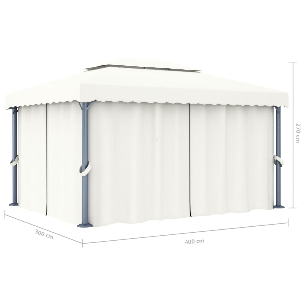 Pavillon Mit Vorhängen & Led-Lichterketten 4X3 M Weiß