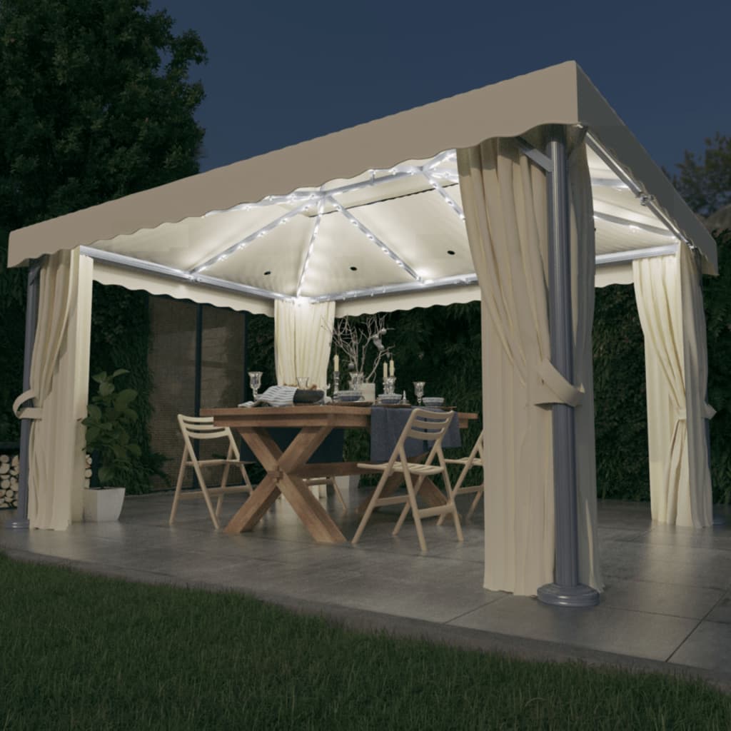 Pavillon Mit Vorhängen & Led-Lichterketten 4X3 M Weiß