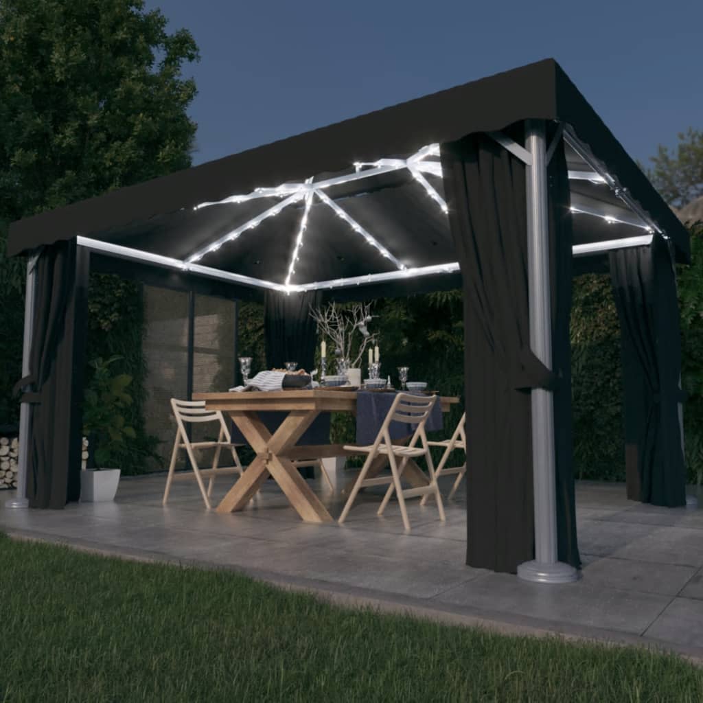 Pavillon Mit Vorhängen & Led-Lichterketten 4X3 M Weiß