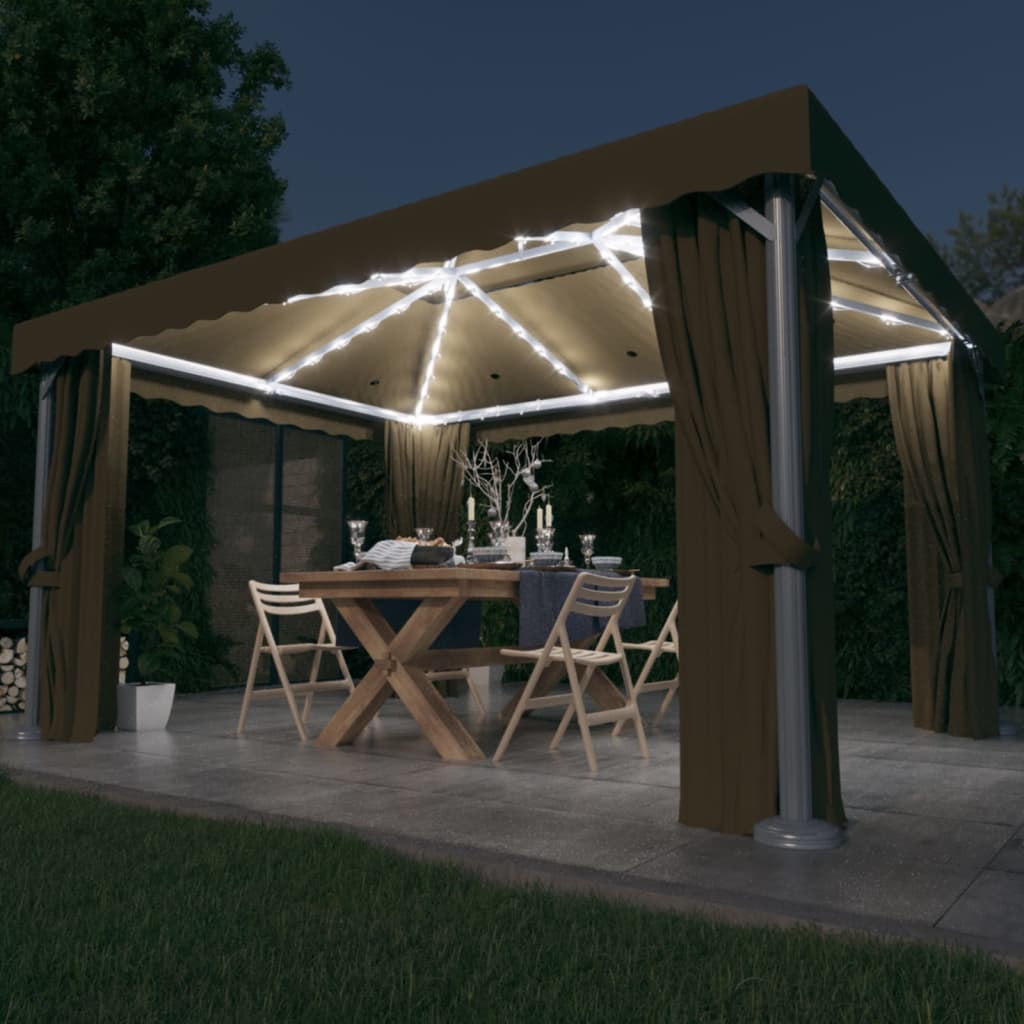 Pavillon Mit Vorhängen & Led-Lichterketten 4X3 M Weiß