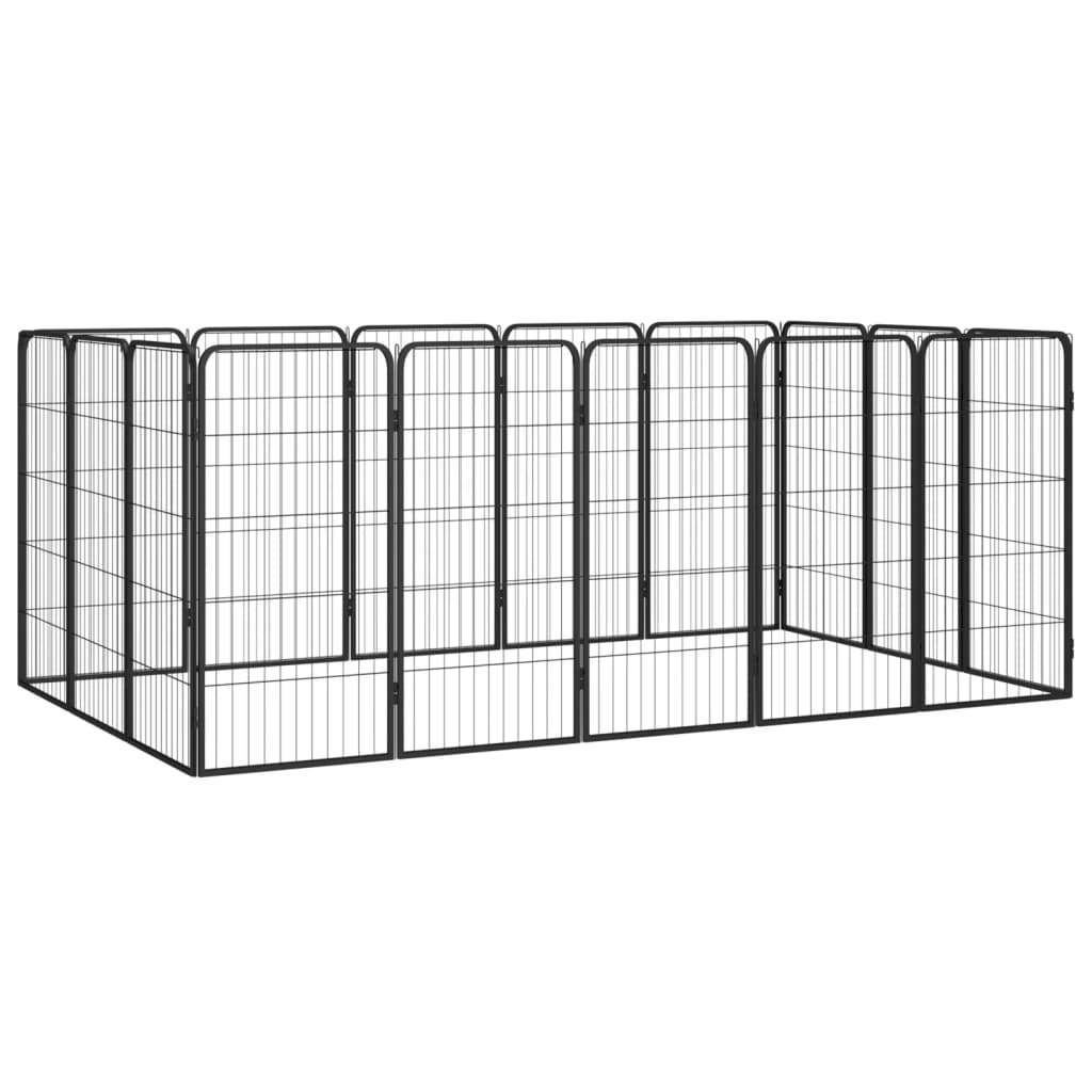32-Tlg. Hundelaufstall Schwarz 50X100Cm Stahl Pulverbeschichtet