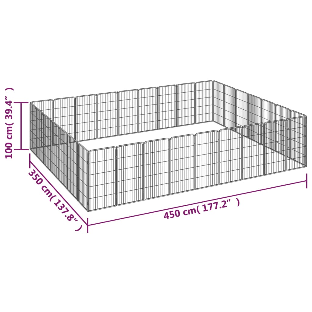 32-Tlg. Hundelaufstall Schwarz 50X100Cm Stahl Pulverbeschichtet