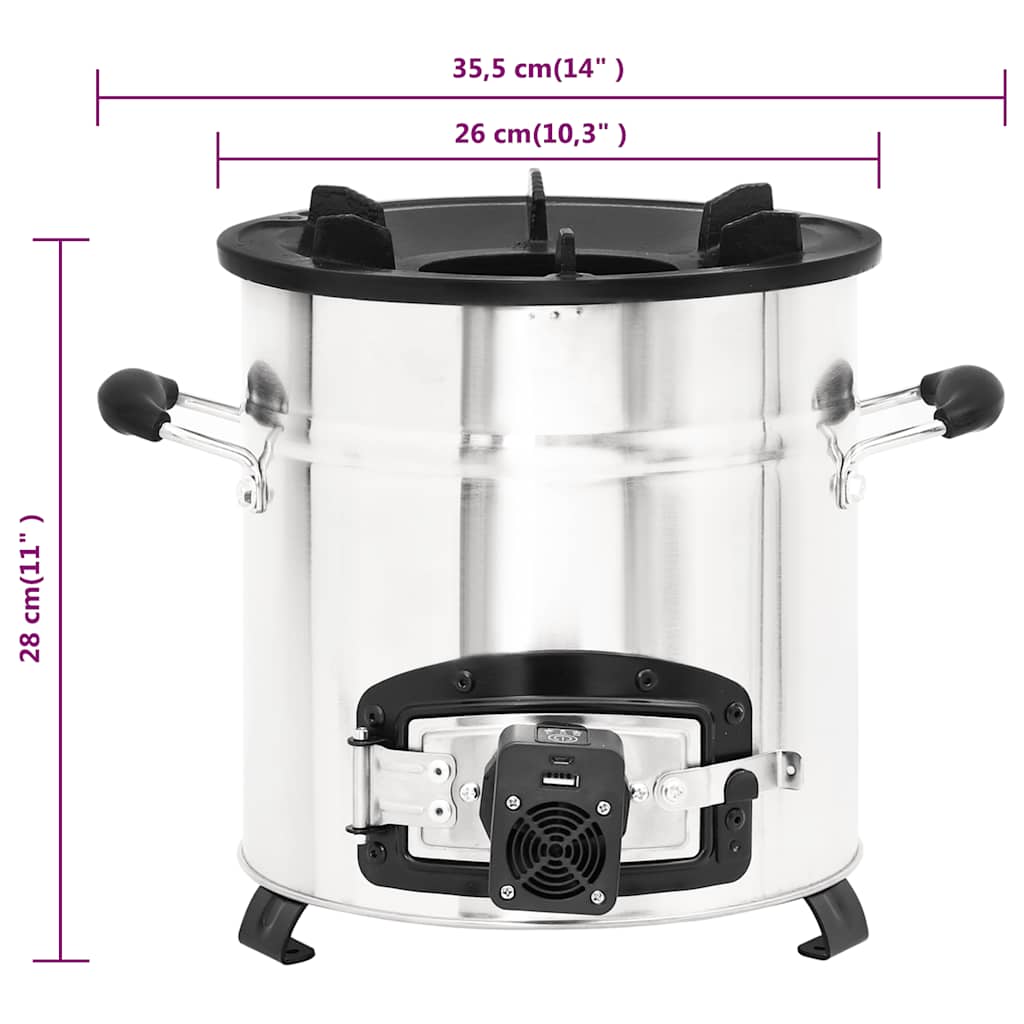 Camping-Holzofen Mit Usb-Gebläse Silbern 35,5X26X28Cm Edelstahl