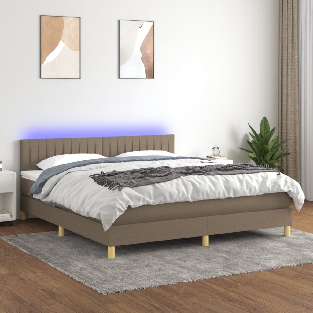 Boxspringbett Mit Matratze & Led Stoff Taupe