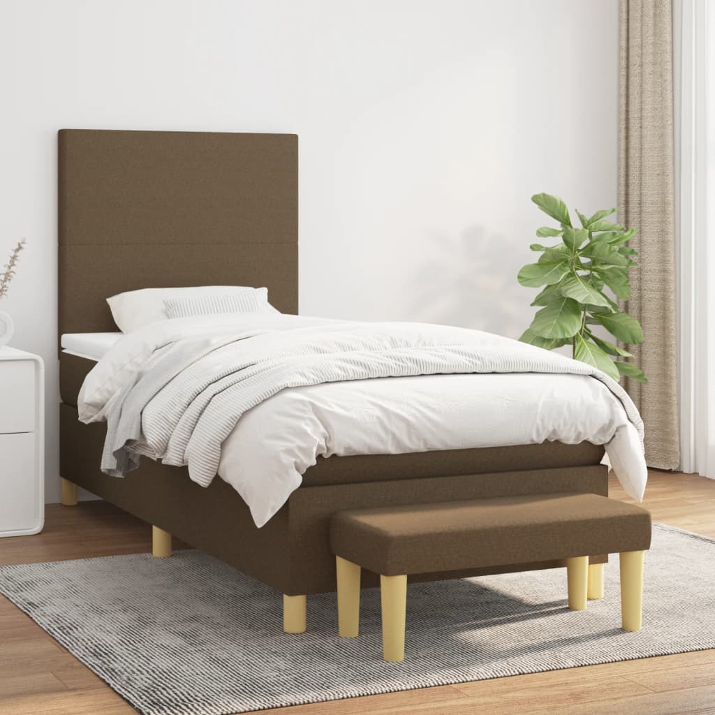 Boxspringbett Mit Matratze & Bank Stoff Dunkelbraun
