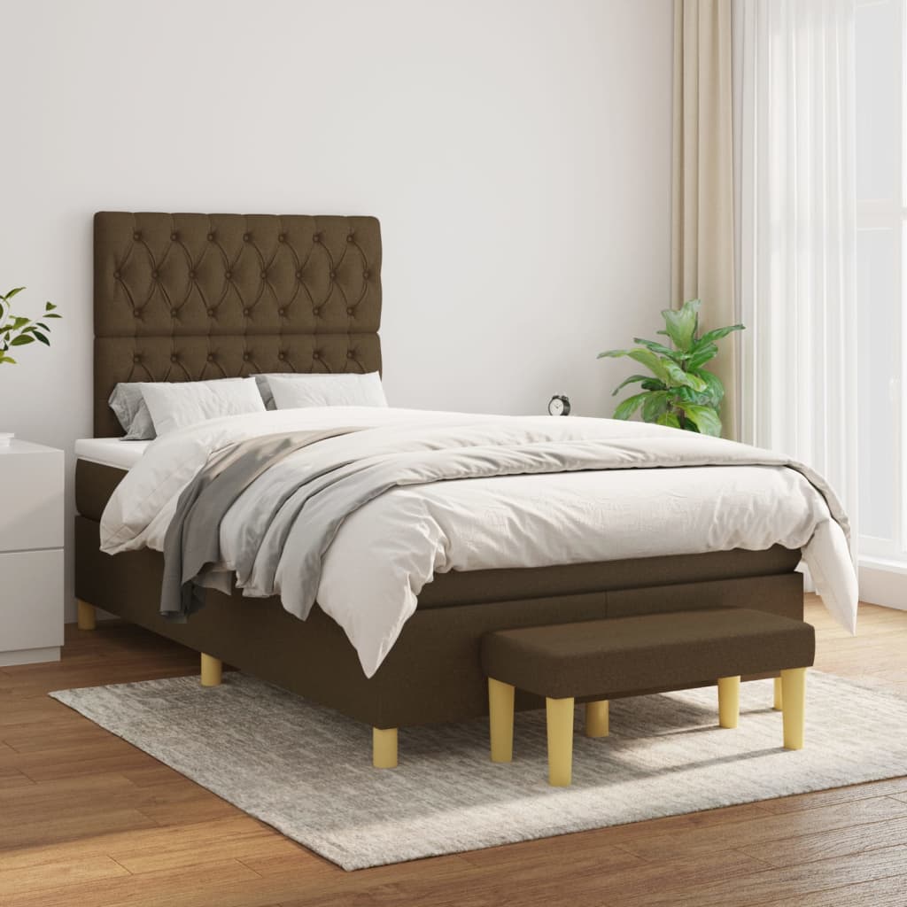 Boxspringbett Mit Matratze & Bank Stoff Dunkelbraun
