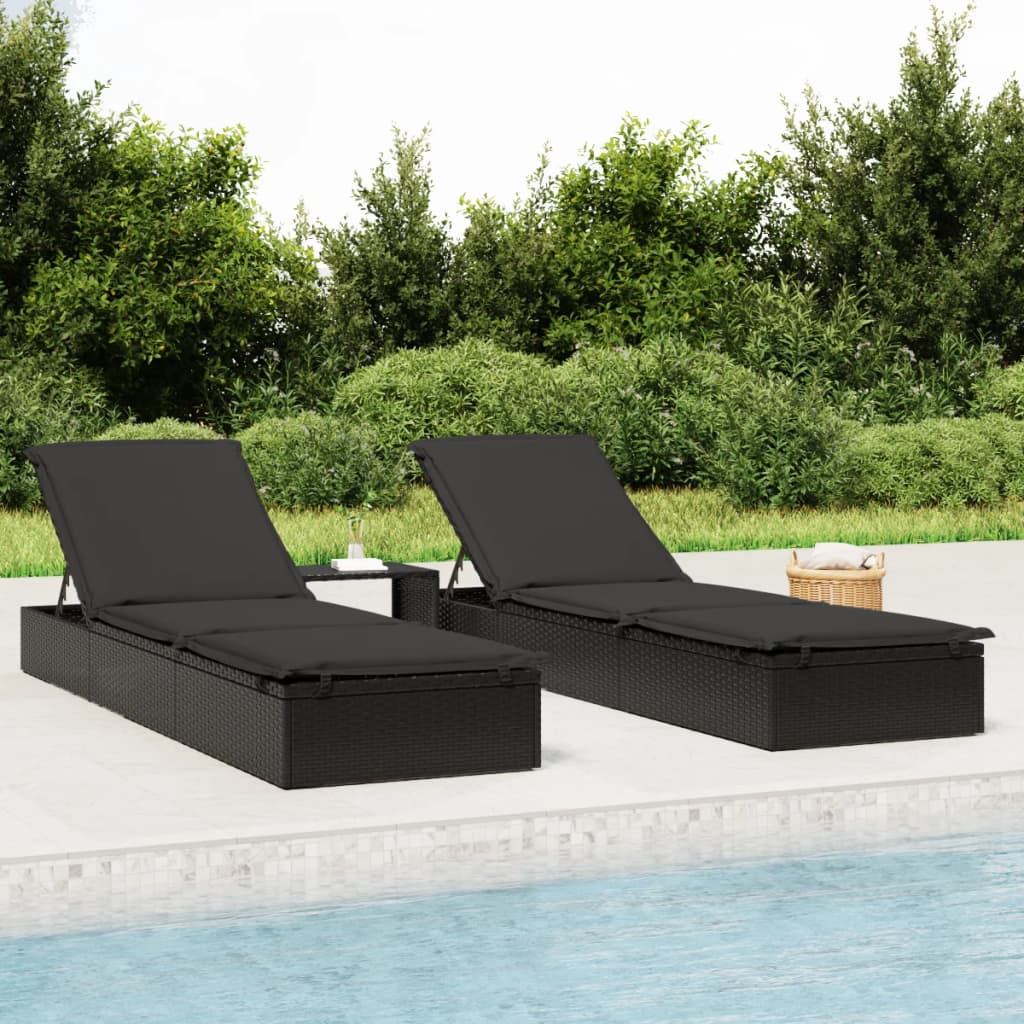 Sonnenliegen 2 Stk. Mit Tisch Poly Rattan