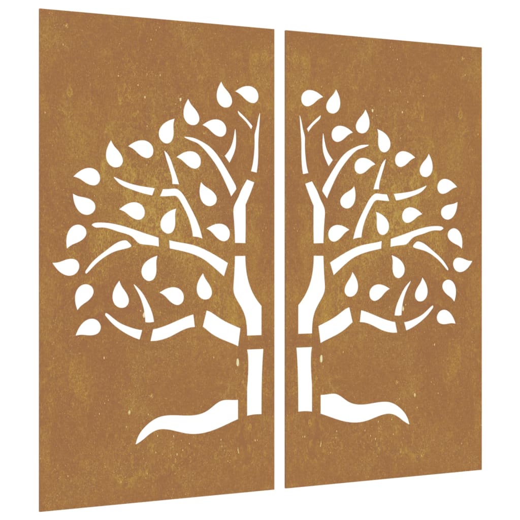 2-Tlg. Garten-Wanddeko 105X155 Cm Cortenstahl Baum-Design