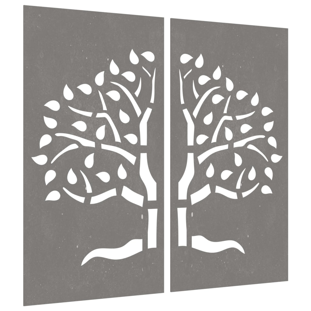 2-Tlg. Garten-Wanddeko 105X155 Cm Cortenstahl Baum-Design