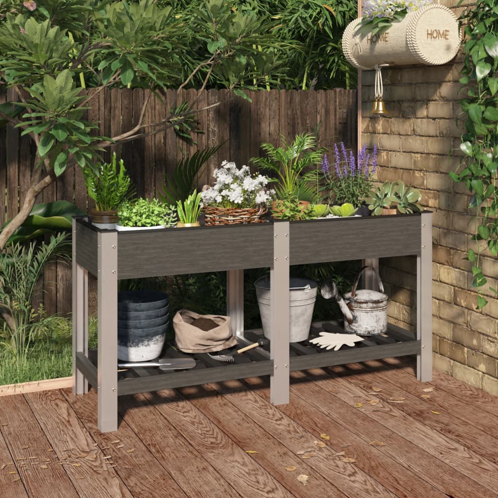 Garten-Hochbeet Mit Ablage Grau Wpc