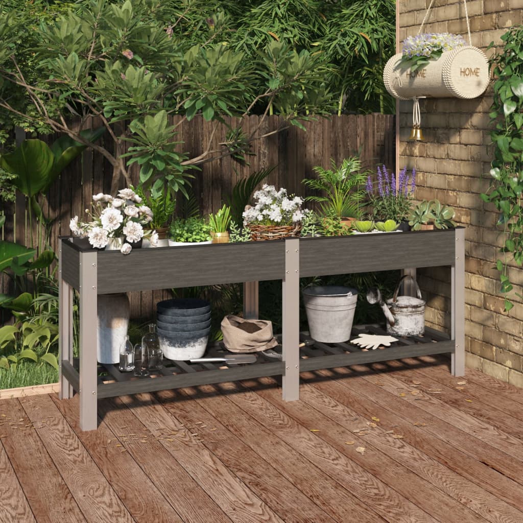 Garten-Hochbeet Mit Ablage Grau Wpc