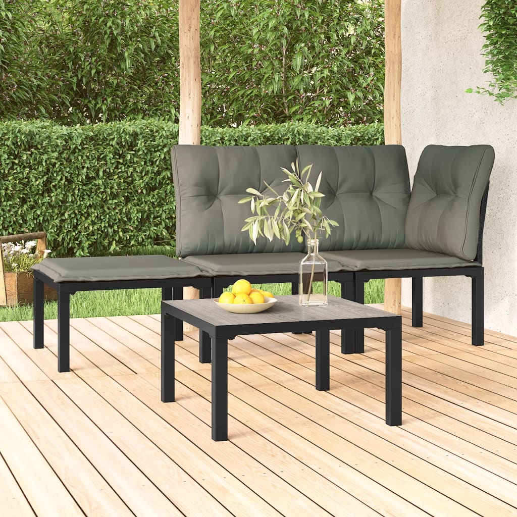Gartenstuhl Mit Kissen Schwarz Und Grau Poly Rattan