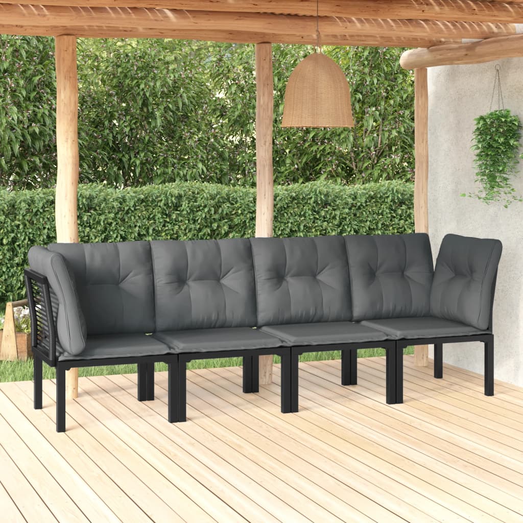 Gartenstuhl Mit Kissen Schwarz Und Grau Poly Rattan