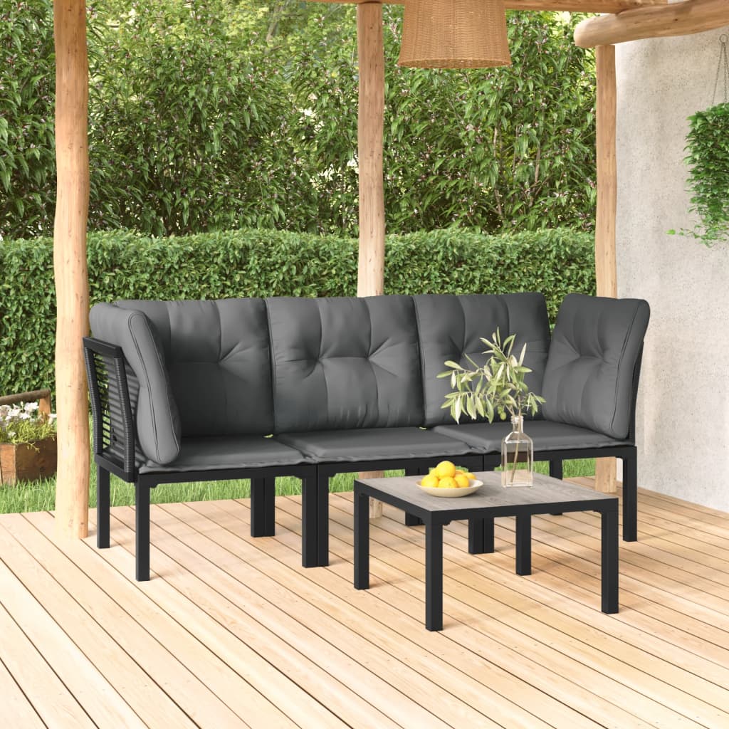 Gartenstuhl Mit Kissen Schwarz Und Grau Poly Rattan