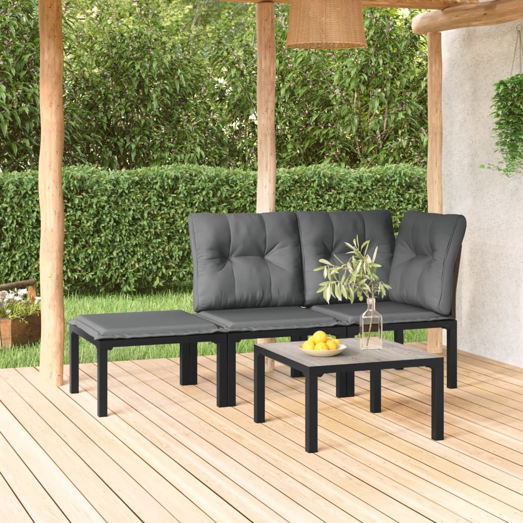 Gartenstuhl Mit Kissen Schwarz Und Grau Poly Rattan