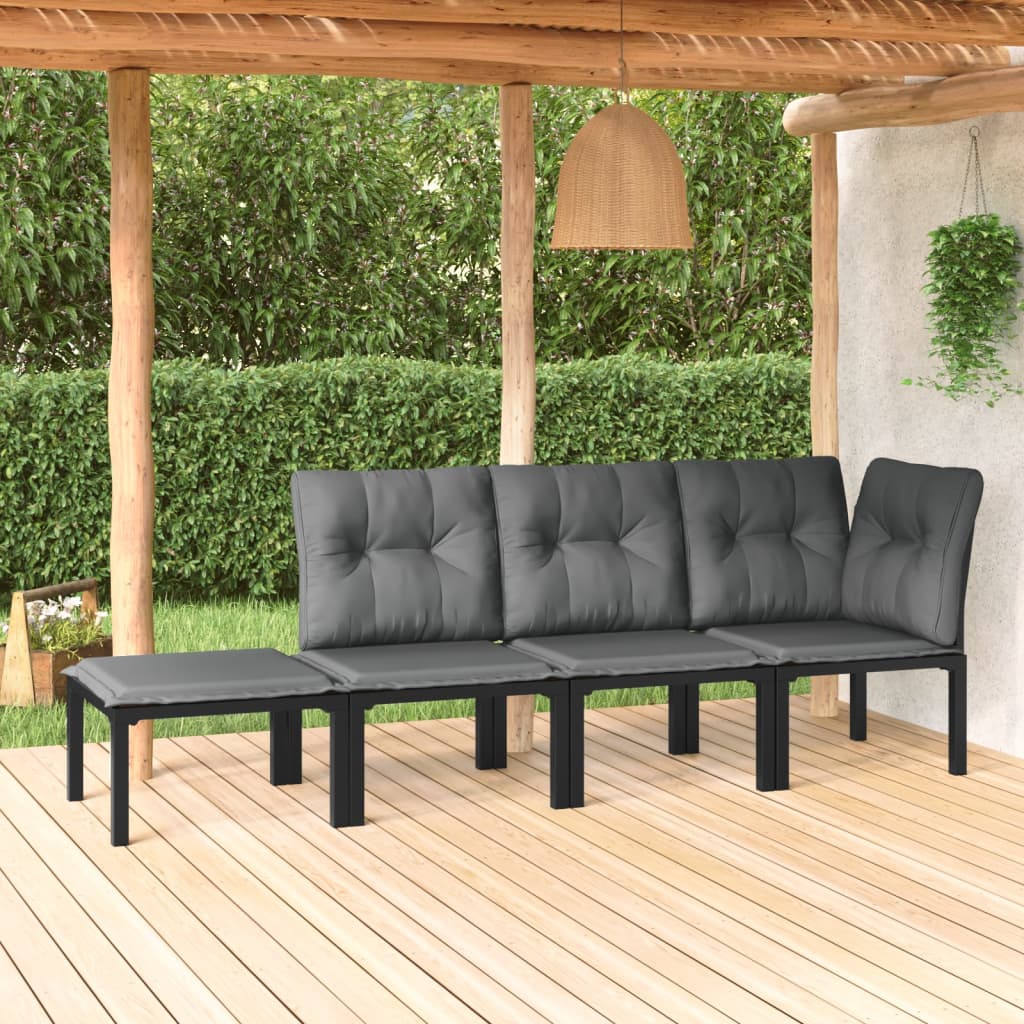 Gartenstuhl Mit Kissen Schwarz Und Grau Poly Rattan