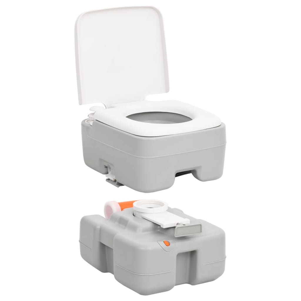 Camping-Toilette Tragbar Grau Und Weiß 15+10 L Hdpe