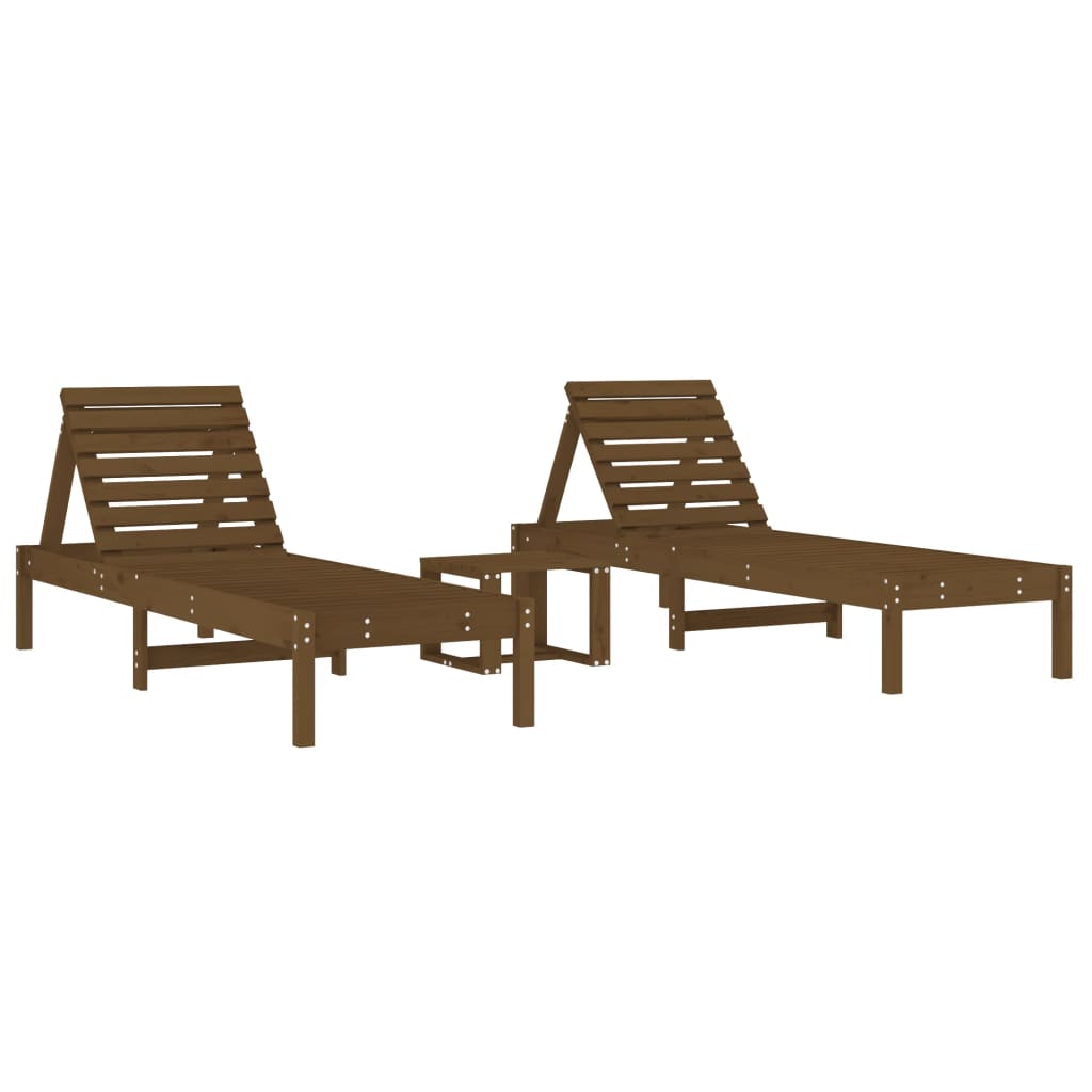 Sonnenliegen 2 Stk. Mit Tisch Honigbraun Massivholz Kiefer