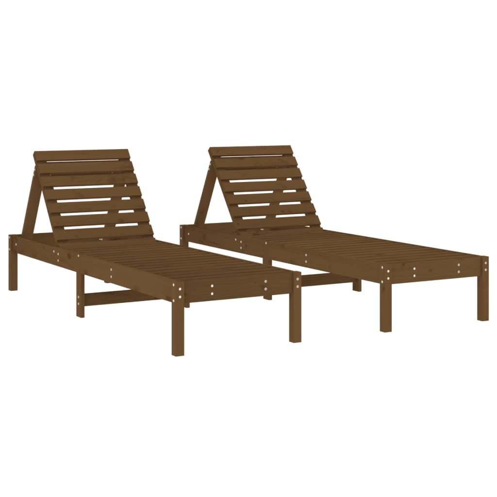 Sonnenliegen 2 Stk. Mit Tisch Honigbraun Massivholz Kiefer