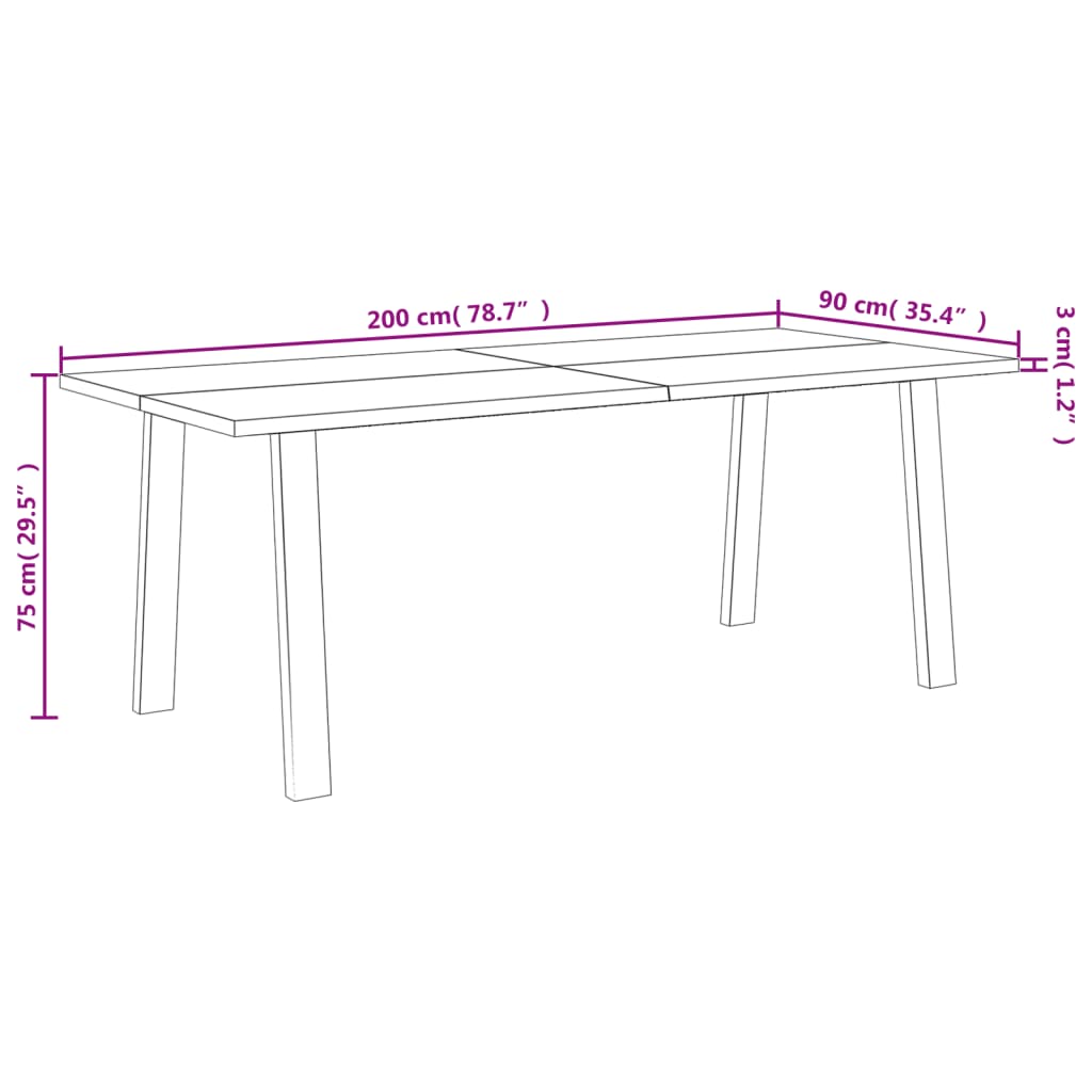 Esstisch 200X90X75 Cm Massivholz Akazie