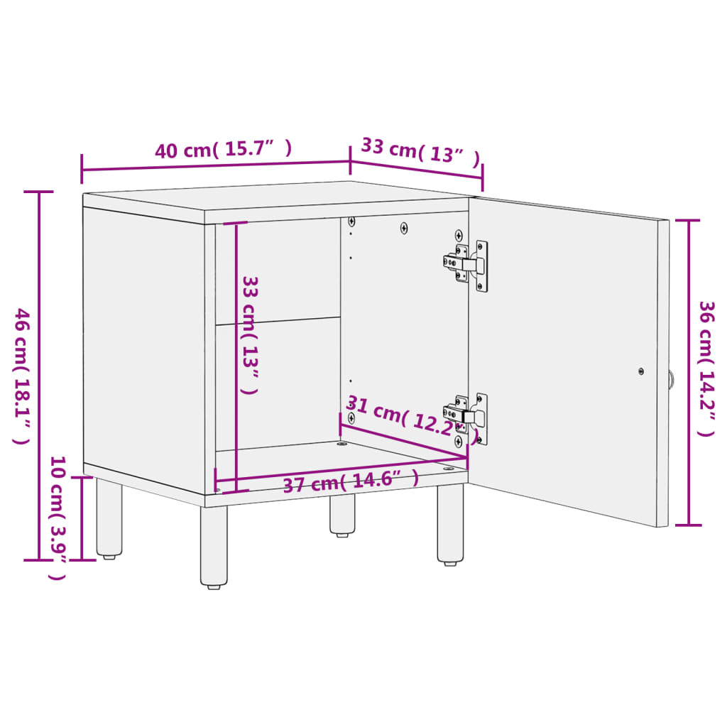Nachttisch 40X33X46 Cm Massivholz Mango