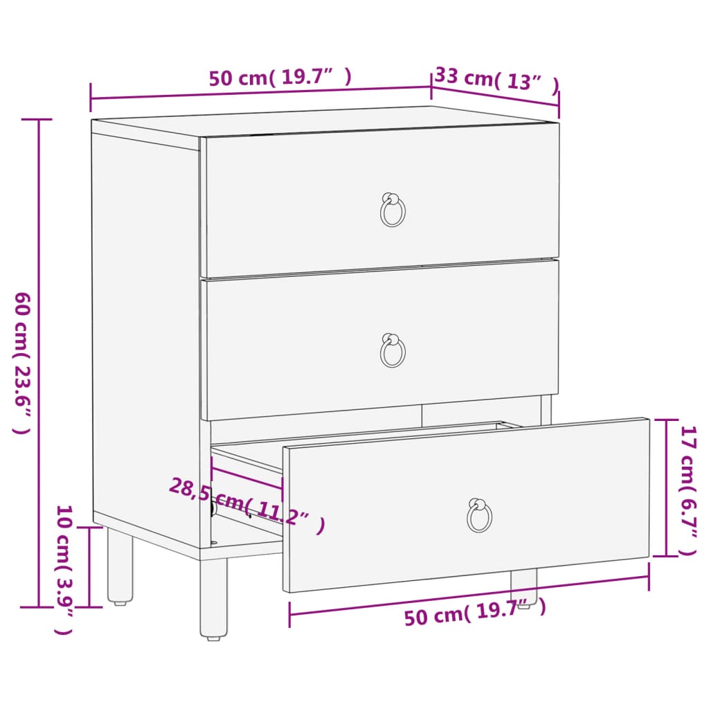 Nachttisch 50X33X60 Cm Massivholz Mango