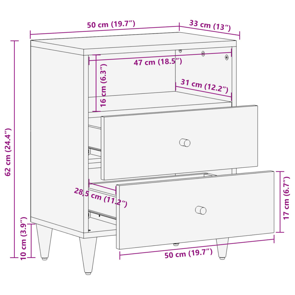 Nachttisch 50X33X62 Cm Massivholz Mango